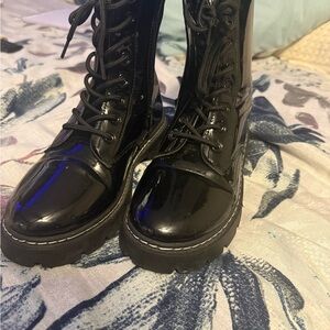 Rouge Helium Glossy Black Combat Boots